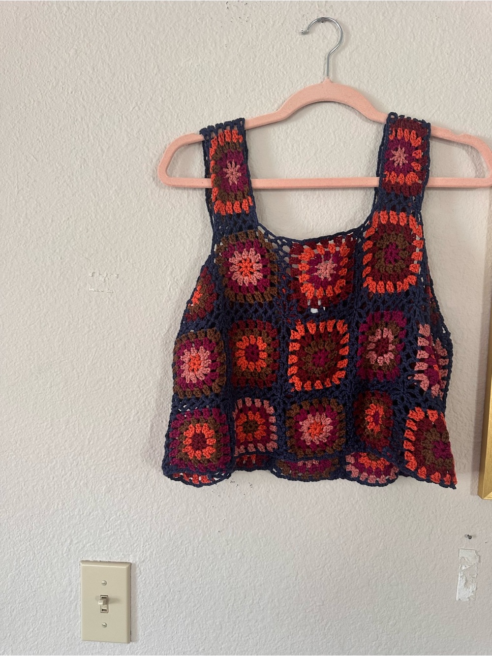 Natural Life L/XL Crochet Granny Square Tank NWT